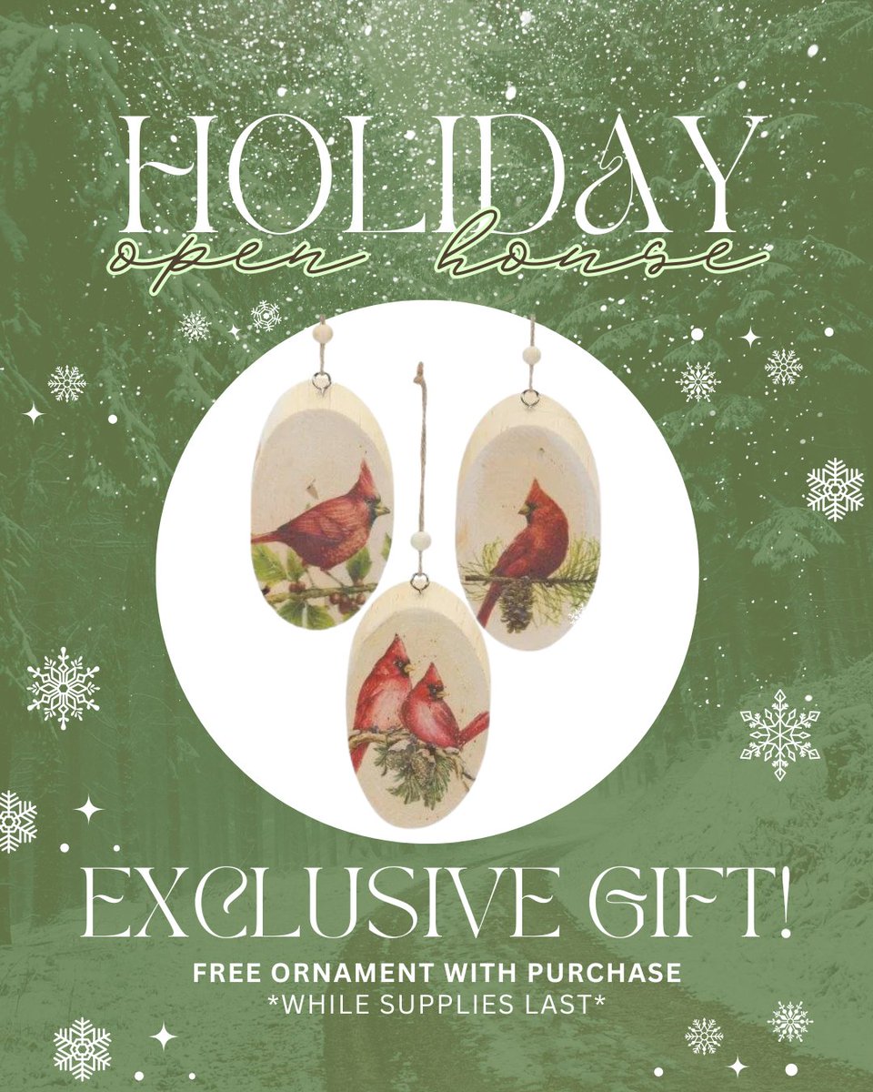 We're giving away a FREE ornament at our Holiday Open House this weekend! (While supplies last!). Join us this Friday, Saturday, and Sunday at all store locations to explore EIGHT all-new holiday collections!