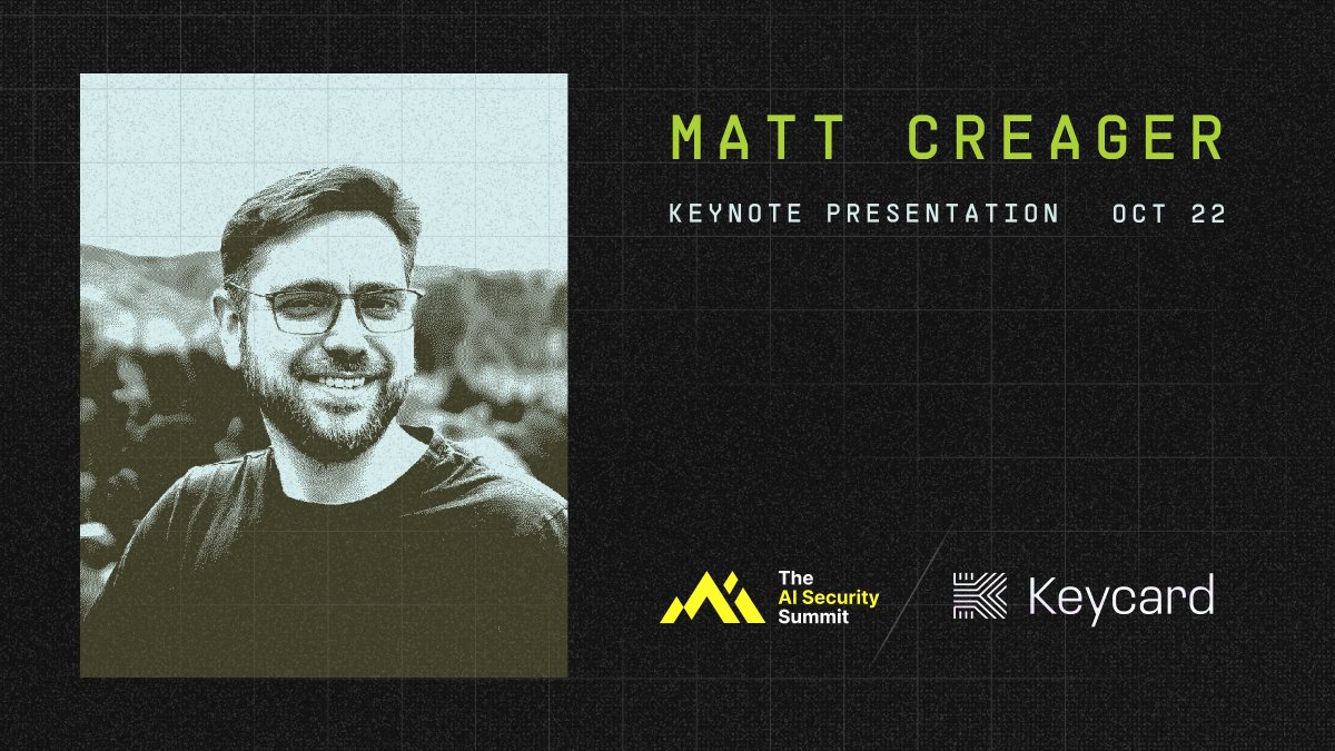 KeycardLabs's tweet image. Catch our co-founder @Matt_Creager at the @AISecSummit opening keynote today where he&apos;ll be discussing the next wave in AI adoption and agentic workflows security.