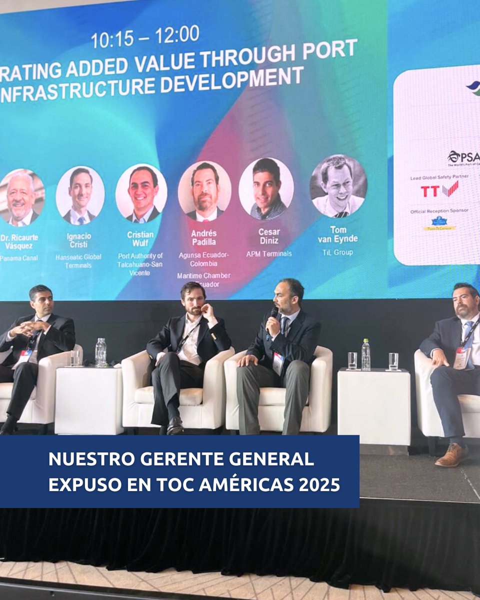 PtosTalcahuano's tweet image. La próxima licitación del puerto de San Vicente fue el eje de la exposición de nuestro Gerente General, Cristian Wulf, en #TOCAmericas 2025. Allí mostramos cuál es el contexto actual del puerto y las alternativas para su desarrollo a partir de 2030.