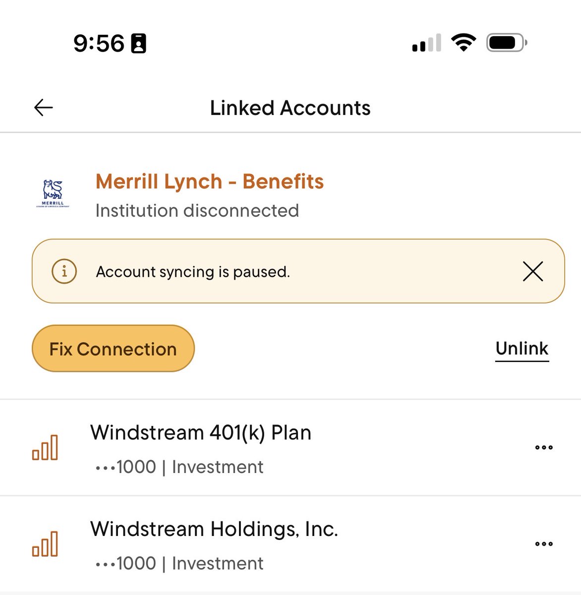 sylrider's tweet photo. Hi @MerrillLynch, 
ML Benefits is the only account I have that always have connexion issues in @RocketMoneyApp or @useorigin   with @Plaid, MX and Finicity.
Please send this to a product manager of your digital team. I’m sure all of your clients are impacted the same way I am. https://t.co/ly61NG9Cpd