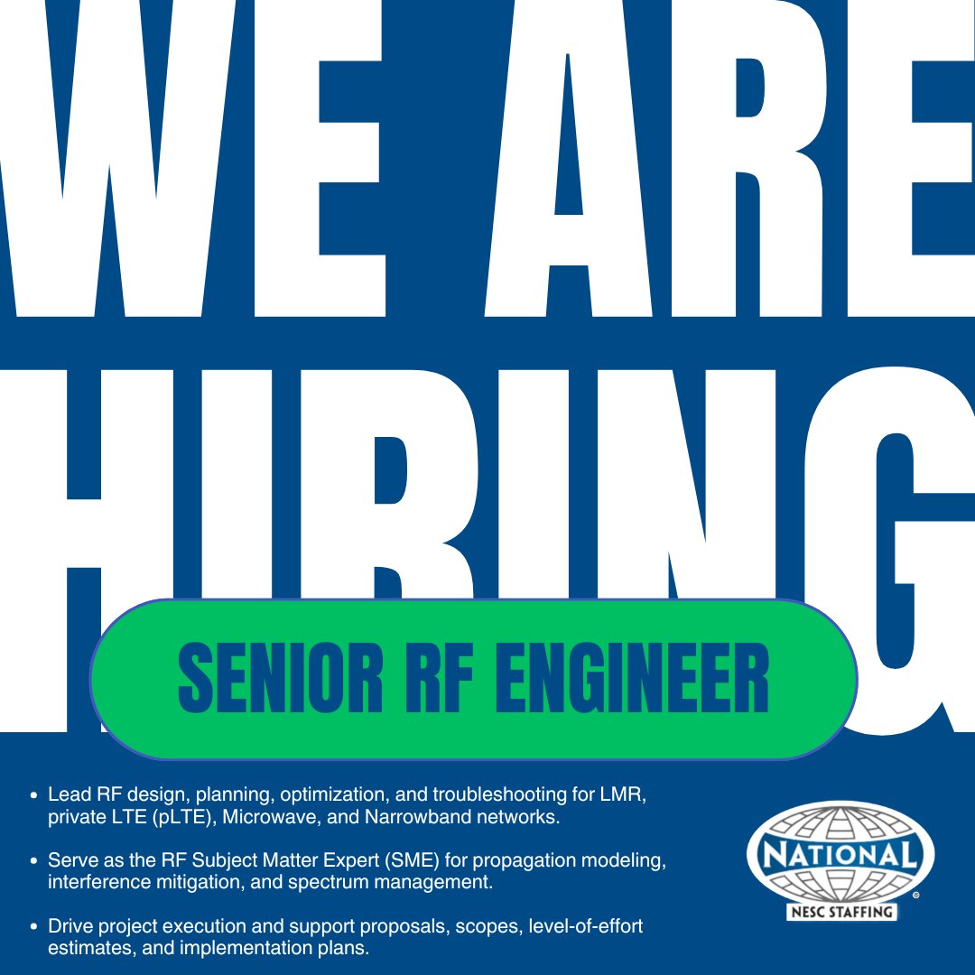 Are you an RF engineer looking for an opportunity to advance your career long term? Click the link to learn more and apply today! $85-$90/ hr starting pay! ow.ly/nxUV50Xgs7z