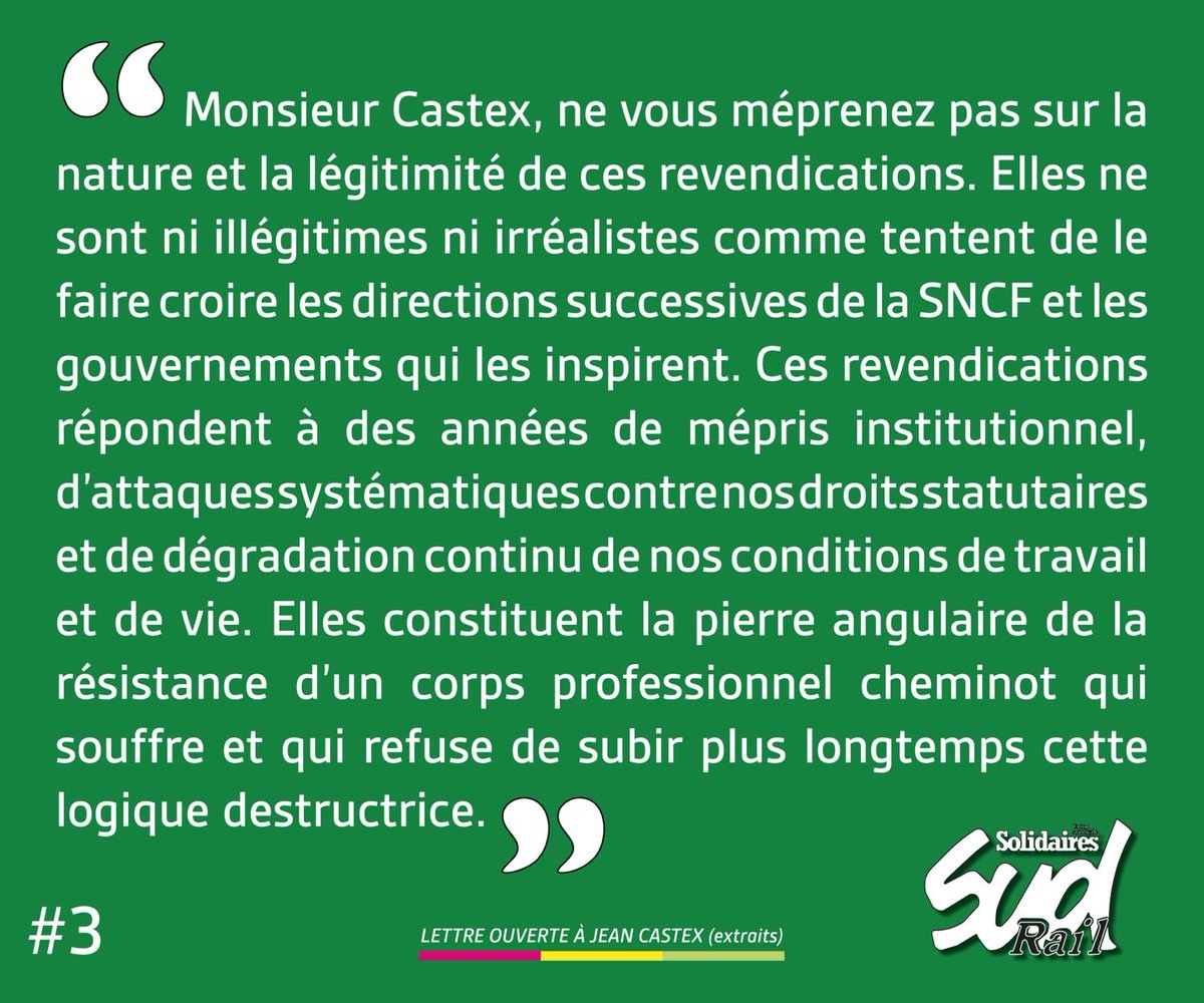 Fede_SUD_Rail's tweet photo. 🔴 La fédération #SUDRail a déjà adressé une lettre ouverte à Jean #Castex !
👊 Sans attendre, nous lui affirmons que notre organisation syndicale continuera avec détermination et sans faiblesse la riposte #syndicale face à toute politique de régression #sociale.
@UnionSolidaires #SNCF