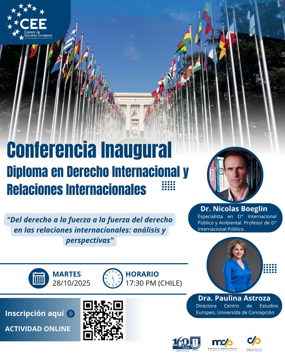ceeudeconce's tweet photo. 📚 El Dr. Boeglin inaugurará el Diploma en Derecho #Internacional y Relaciones Internacionales con una conferencia magistral sobre las tensiones entre el poder y el derecho en el sistema internacional contemporáneo.

¡Abierto a todo público! ✅️

@PaulinaAstrozaS @tabitamoreno https://t.co/E0TlIdB3Rt