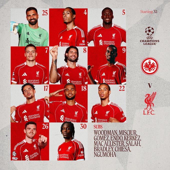 Anfieldbr's tweet photo. Temos escalação:

Mamardashvili
Frimpong, Konate, VVD e Robertson
Jones, Szobo, Wirtz
Ekitike, Isak e Gakpo

O que acharam, reds? https://t.co/ctFyuSaNsd