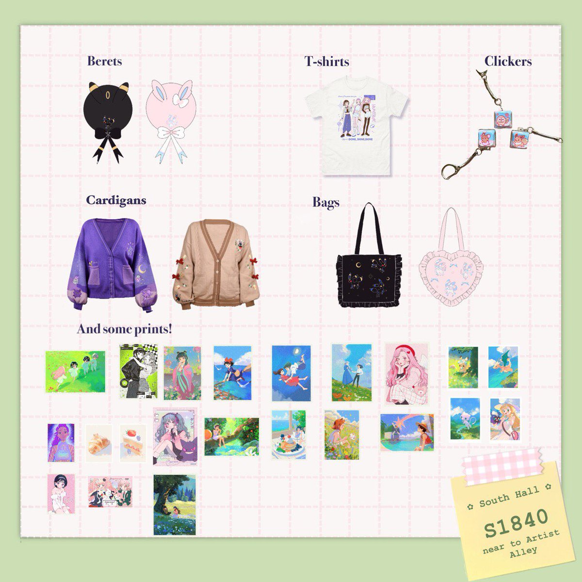 See you this year at MCM LONDON! 🇬🇧
I'll be next to the artist area 
📍S1840

I also have the pleasure of participating in two Stamp Rallies!

💚Green Yuri Halloween Album
🎸Alien Stage Bunny Cafe

I accept reservations! Especially for cardigans, which sell out quickly 💖