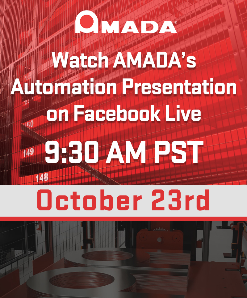 Tomorrow, October 23rd, watch our Automation Presentation live on Facebook at 9:30 AM PST from the NEW AMADA Video Wall at our Los Angeles Technical Center (Buena Park, CA)!

#AMADAAMERICA #AMADA #AutomationPresentation #AMADAWall #LATC #ManufacturingInnovation