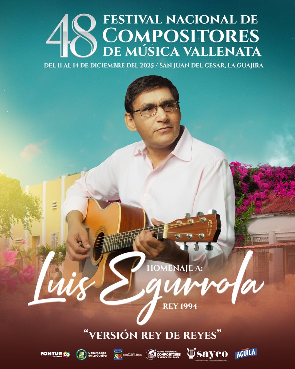 ¡Empezó la cuenta regresiva!

Con orgullo compartimos el afiche oficial de la 48° versión del Festival Nacional de Compositores, que se llevará a cabo a mediados del mes de diciembre en San Juan del Cesar, La Guajira.

Homenaje a Luis Aniceto Egurrola Hinojosa.