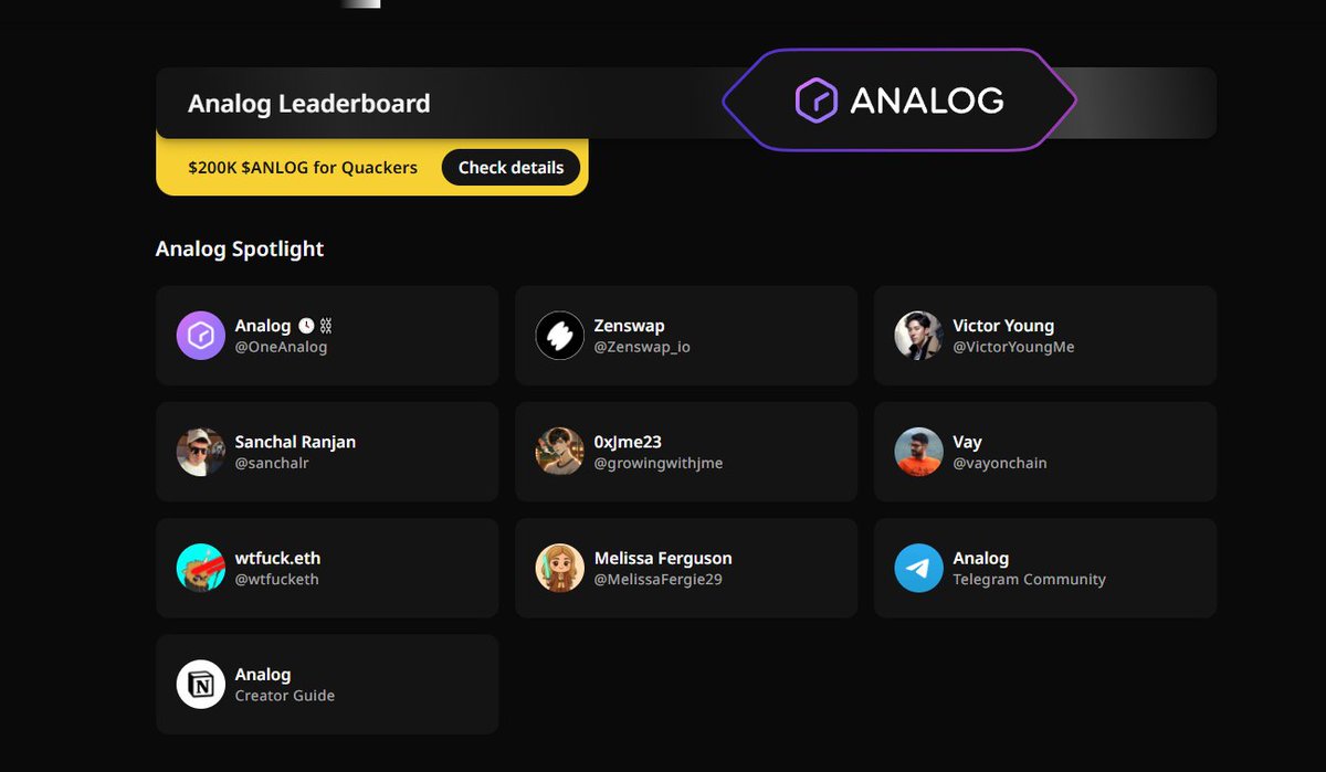 gQauck🦆

new project on <a href="/wallchain/">Wallchain Quacks</a> ,I think you know what to do😎

quack louder, quack always!🦆🦆🦆

<a href="/OneAnalog/">Analog 🕓⛓️</a> started as a suite of interoperability protocols built on the Substrate SDK, which underpins the Polkadot blockchain. However, this vision has evolved into a