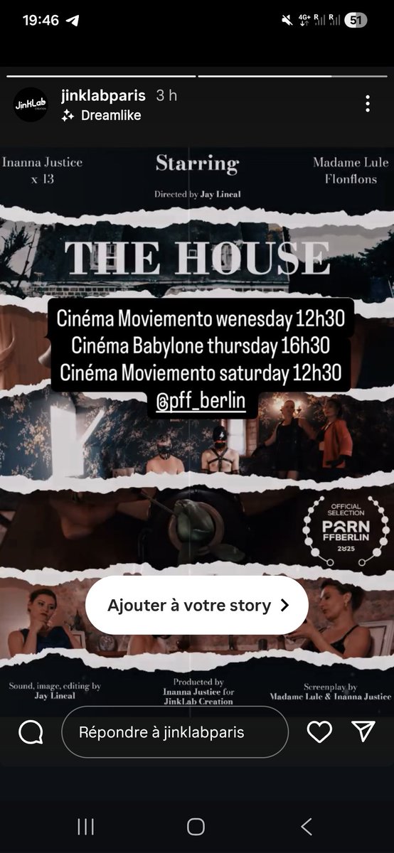 Berlin! Projection de The House aujourd'hui,  salle pleine.
Merci à <a href="/jinklab/">Jinklabcreation</a> et <a href="/InannaJustice/">Inanna Justice</a> !
Reprise des séances au Boudoir, lundi 27 octobre. Pour postuler : madamelule.com