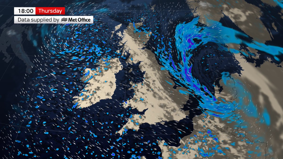 Locally heavy rain C&amp;E England clearing slowly E tomorrow,  blustery showers more other parts, but W Scotland much calmer &amp; mostly fine. Possibly disruptive winds 50mph inland in S, more on coasts, only slowly easing from W. Rather chilly
Local forecast - news.sky.com/weather