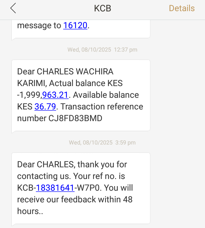 julisarle's tweet photo. @KCBInKenya I've been  your customer for over 15 years and you choose not to indulge me on this matter for over two weeks. How can an inactive account be debited with 2 million shillings yet I've never taken a loan with your facility. Please expedite on this. https://t.co/agtN8DZ0bQ