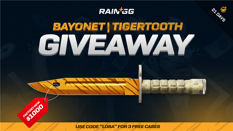 🎁 BAYONET KNIFE | TIGER TOOTH FN ($700+) 🎁

To enter :   

- Follow <a href="/raindotgg/">Rain.gg</a> + <a href="/LobanjicaCS/">Lobanjica</a>
- retweet + like
- Tag 2 friends 👥

Use code "LOBA" on rain.gg/r/loba for 3 FREE CASES 🚨

Picking a winner in 21 days, good luck 🥳