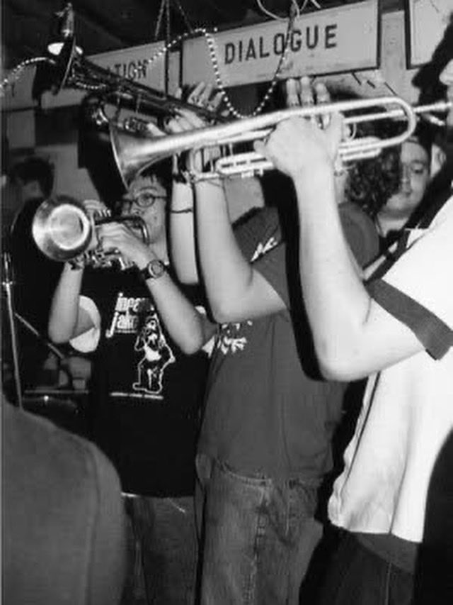 How many trumpet players did we have? All of them. 
2003. Palmer, Ma. #skarmy #skarmyofdarkness #trumpeters #trumpetandhorn #trumpetlife #trumpetsection #trumpetlove #ska
