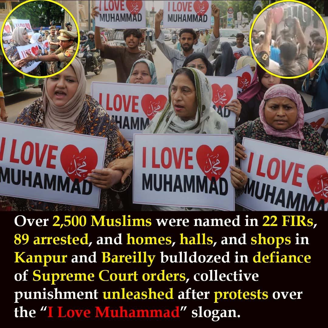 Intel_Observer's tweet image. In today’s India, even saying “I Love Muhammad” is treated as a crime. This isn’t law enforcement — it’s the criminalization of faith, a reflection of how far India’s majoritarian politics has drifted from its constitutional promise of religious freedom.