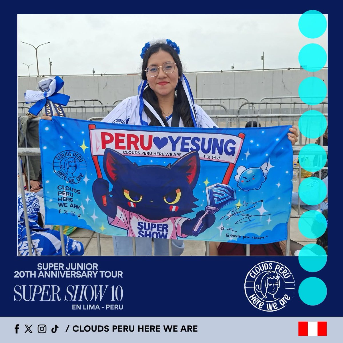 ¡Hola E.L.F.! 🤗
Les compartimos las fotos 📸 que tomamos antes del ingreso al #SUPERSHOW10  en Lima, Perú. 🇵🇪
Gracias por participar y compartir con nosotras el cariño que le tenemos a #SuperJunior 💙 y #Yesung 🐈‍⬛.
<a href="/shfly3424/">Yesung</a>
[parte 4 ]