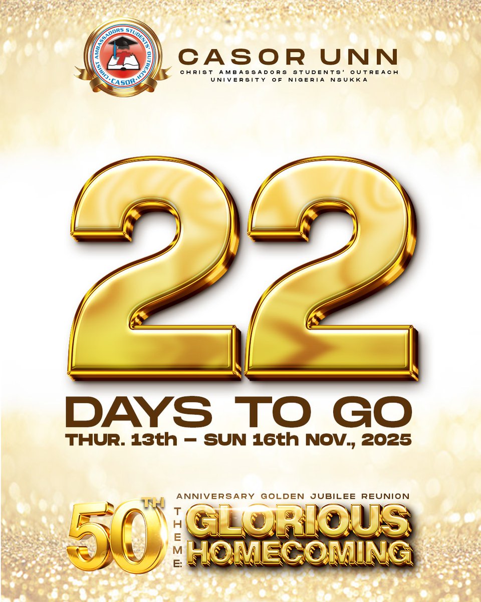 casorunn's tweet photo. 22 Days to Go

The altars we built in our hearts still stand strong.
Now, we gather to rededicate them in worship and gratitude.

#CASORUNN50 #GloriousHomecoming #CASOR50Reunion #CASORUNN https://t.co/y97N7FzoJC