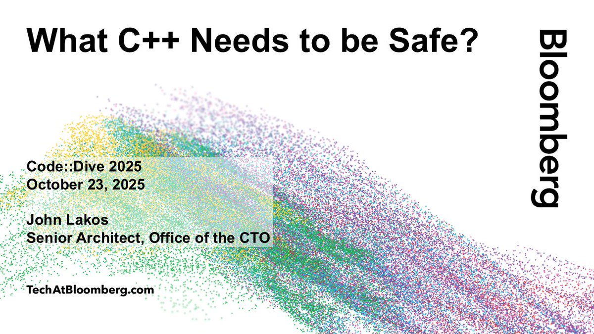 TechAtBloomberg's tweet image. The world runs on C++. How can #cplusplus evolve towards safety-first development?
John Lakos opens #codedive 2025 today (9 AM CEST) by exploring safety techniques & presenting a roadmap for achieving robust safety guarantees in C++26 & beyond
bloom.bg/3KMHmfg
#cpp26 #cpp