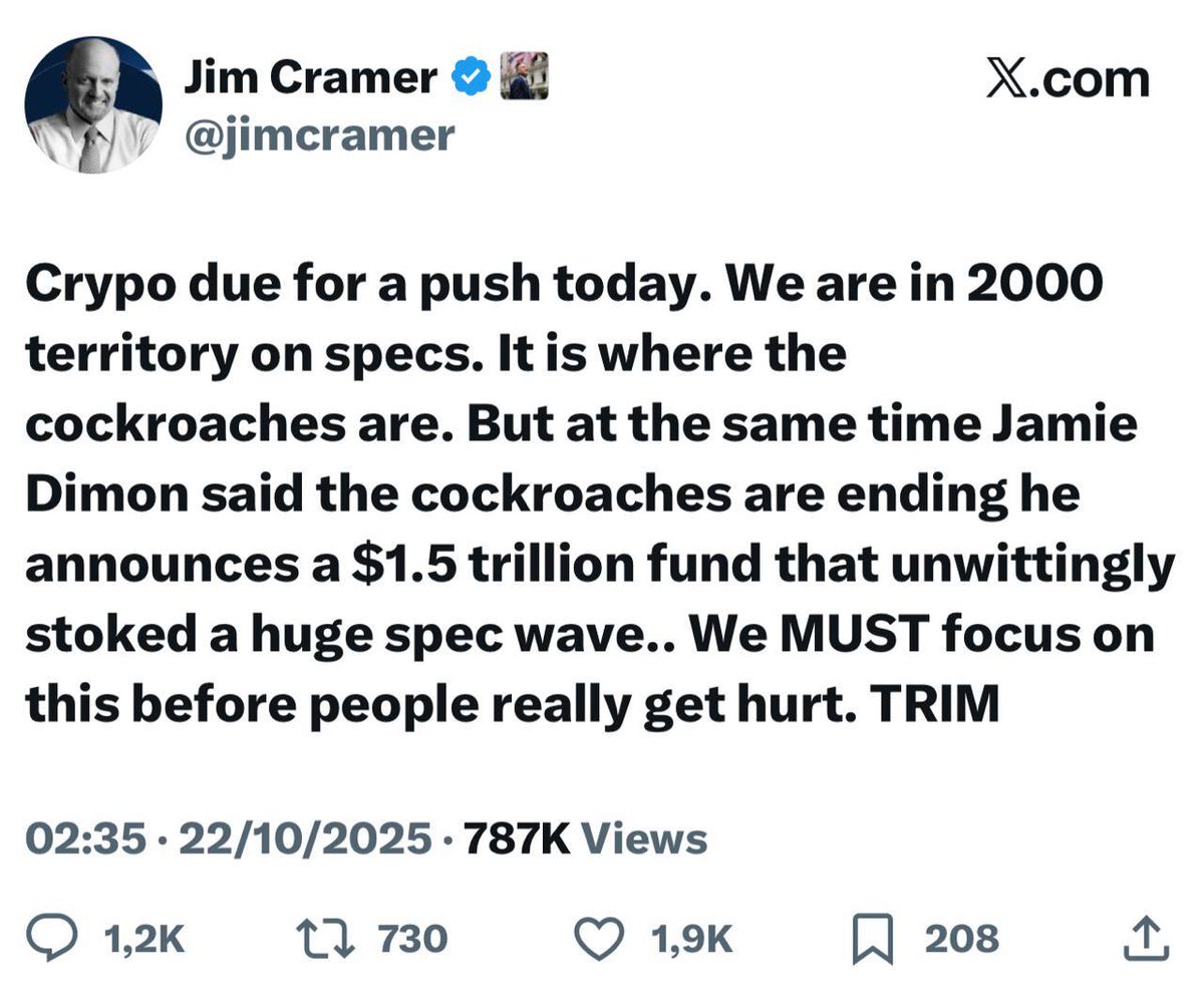 🚨 ALERT: Jim Cramer predicted a sharp crypto rally today, though his  forecasts often prove wrong.