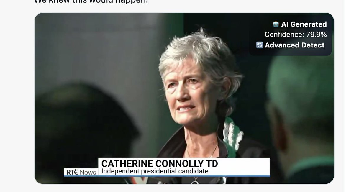 BitMindLabs's tweet image. Catherine Connolly is running for President of Ireland, but yesterday, an incredibly convincing deepfake of her dropping out of Friday's election went viral.
She's not dropping out, but many believed she did.
AI fraud has serious consequences. BitMind protects truth.