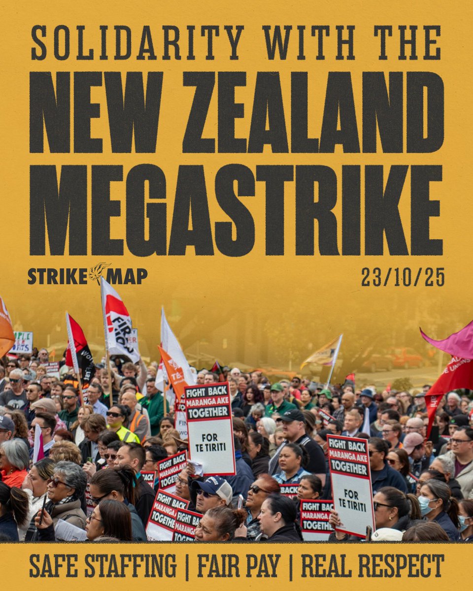 Strike Map (@strike_map) on Twitter photo Today, we send solidarity greetings to all involved in the #NewZealand #Megastrike. 
100,000 teachers and medical staff taking action from: 
<a href="/NZPSA/">NZPSA</a>
<a href="/NZPPTA/">Teachers@ PPTA</a> 
<a href="/NZNOAotearoa/">New Zealand Nurses Organisation</a> 
<a href="/NZEITeRiuRoa/">NZEI Te Riu Roa</a> 
<a href="/ASMSNZ/">Association of Salaried Medical Specialists</a> 
<a href="/NZ_CTU/">New Zealand Council of Trade Unions</a> 
Share this post and support the strike. 
#StrikeMap Today, we send solidarity greetings to all involved in the #NewZealand #Megastrike. 
100,000 teachers and medical staff taking action from: 
<a href="/NZPSA/">NZPSA</a>
<a href="/NZPPTA/">Teachers@ PPTA</a> 
<a href="/NZNOAotearoa/">New Zealand Nurses Organisation</a> 
<a href="/NZEITeRiuRoa/">NZEI Te Riu Roa</a> 
<a href="/ASMSNZ/">Association of Salaried Medical Specialists</a> 
<a href="/NZ_CTU/">New Zealand Council of Trade Unions</a> 
Share this post and support the strike. 
#StrikeMap