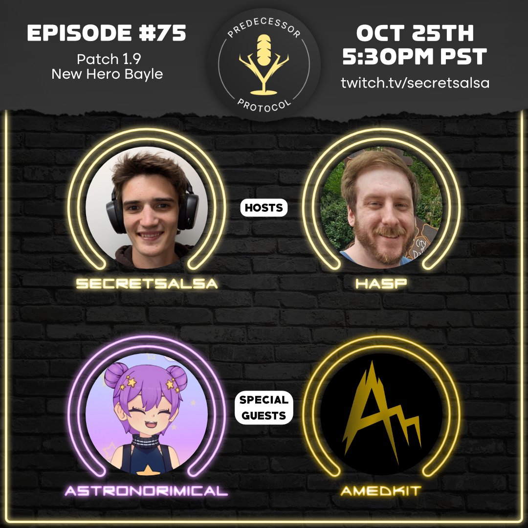 secret__salsa's tweet image. Episode #75 live recording this weekend!

Join me and Hasp as we interview 2 awesome creators from the Predecessor community @astronorimical and @AMedkitYT .  We are gonna be talking about Predecessor&apos;s new hero Bayle and much more!

@PredecessorGame

#podcast #predecessor