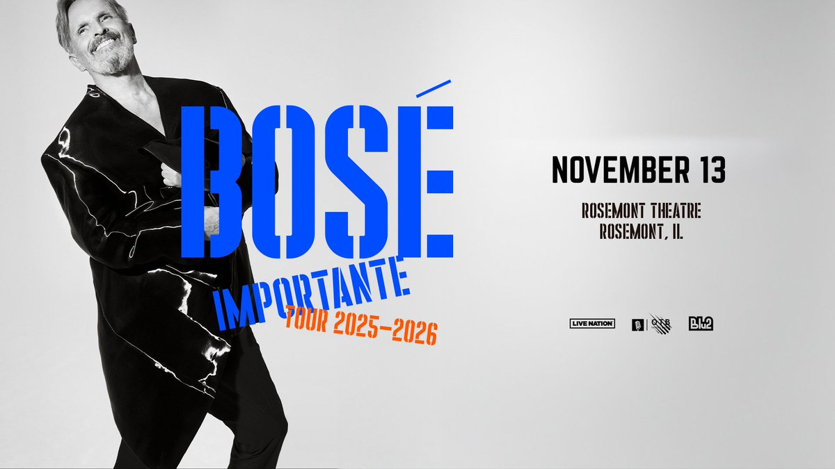 Miguel Bosé lights up the Rosemont Theatre with his Importante Tour on Thursday, Nov 13! 🌟 Don’t miss this iconic night of timeless hits and unforgettable vibes! 🎤🎶 #MiguelBose #RosemontTheatre #ImportanteTour