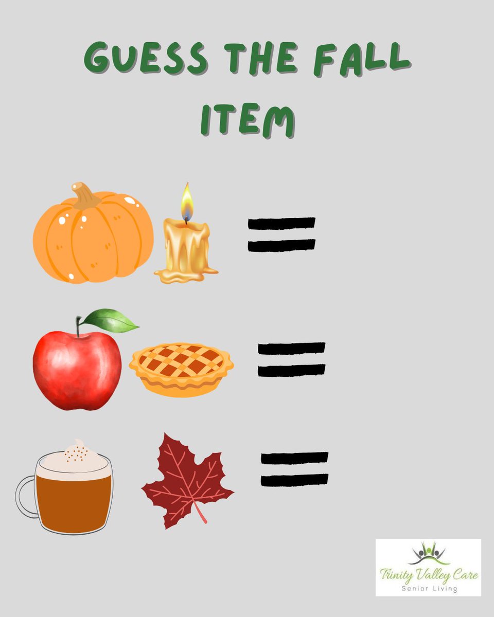 JTrinidad026's tweet image. ✨ Emoji Riddle Time! ✨
Can you guess these fall favorites using just emojis?
(Answers below 👇)

#EmojiGame #FallFun #BrainHealth #SeniorLivingCommunity #TrinityValleyCare