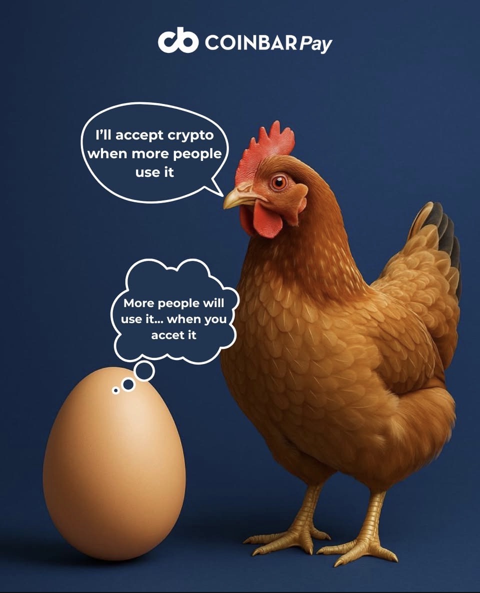 Everyone’s waiting for crypto to be “more accepted.”

Merchants wait for customers.

Customers wait for merchants.

But that’s not how innovation spreads.
It starts when someone stops waiting.

With CoinbarPay, crypto isn’t a future idea.
It’s a payment option, now.
So… who
