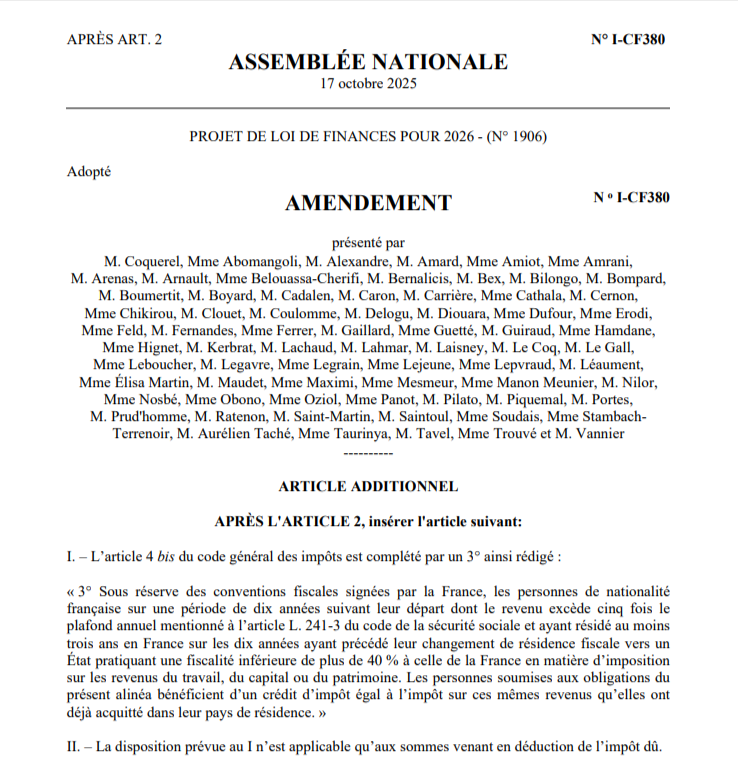 Ale_PPathways's tweet image. Citizenship-based taxation in France has been officially proposed for the National Budget of 2026.

If approved, amendment N-ICF380 will tax people who:

- Resided in France for 3+ of the last 10 years
- Make &amp;gt;230.000€ per year
- Move where taxes are &amp;gt;40% lower than in France