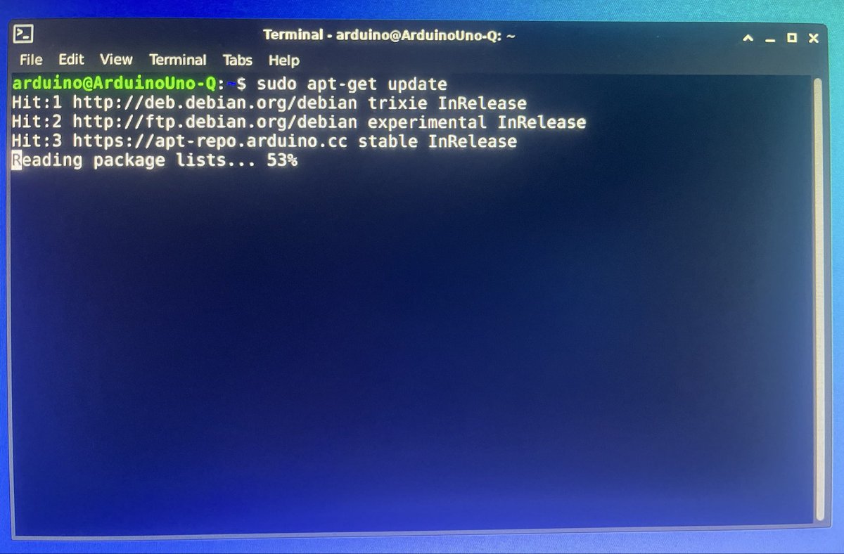 r_schulz_maker's tweet image. If you had asked me a few weeks ago: It is possible to connect a mouse, a keyboard and a monitor to an @arduino Uno? I would probably have thought you were crazy. But the new Arduino UNO Q can… sudo apt-get update😳!