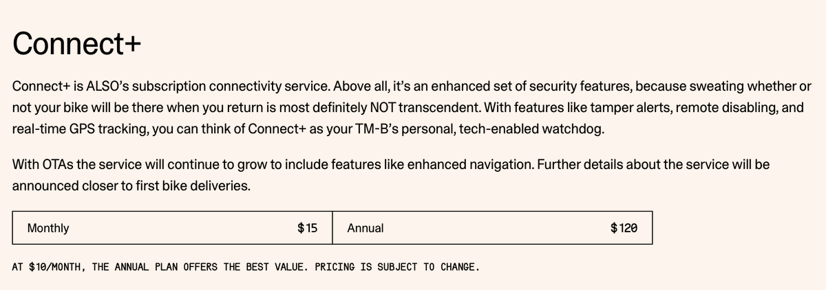 ALSO will feature a Connect+ subscription service (because why wouldn't it) for $15/mo or $120/yr.