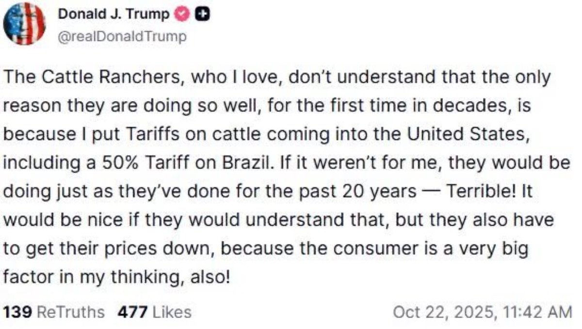 jakeh41's tweet photo. Three things I know for sure
1. Donald Trump officially believes famers/ranchers are not smart enough to understand basic supply and demand.  
2.  Elections have consequences. Here is the proof. 
3.  I’m not on the Epstein list. But I bet that Trump is. https://t.co/RmVIu1BK5Y