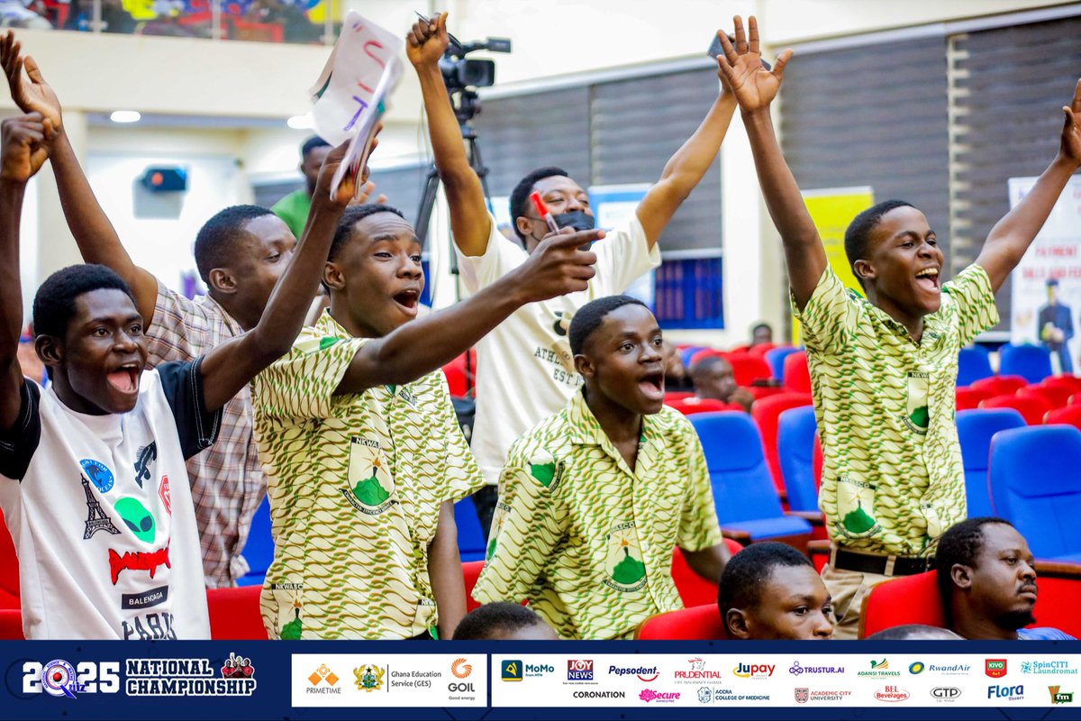 NSMQGhana's tweet photo. SGS AUDITORIUM:

End of contest:

Nkwatia Presby SHS: 63pts
Serwaa Kesse Girls' SHS: 19pts
St. Charles Minor Seminary: 11pts

Great performance by Nkwetia Presby SHS🎉

#NSMQ2025 #NSMQPrelims #Primetime https://t.co/oPdiXwzPH6