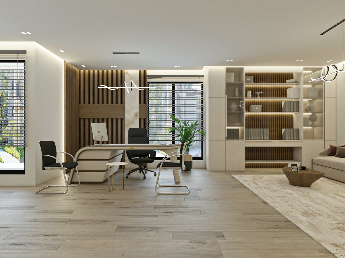 Lobna2024's tweet image. مكاتب إداريه بتصميم عصري متوازن بين البساطة والهيبة
توزيع  للمساحات، وإضاءة طبيعية تعزز راحة العمل
اختيار الألوان والخامات ينعكس على جو من الاحترافية #تصميم_داخلي #مصمم#مهندس_ديكور  #مكاتب #ديكورات_داخليه #ديكورات_خشبية #ديكورات_حديثة #غرف_نوم #مجلس #فيلا #أثاث