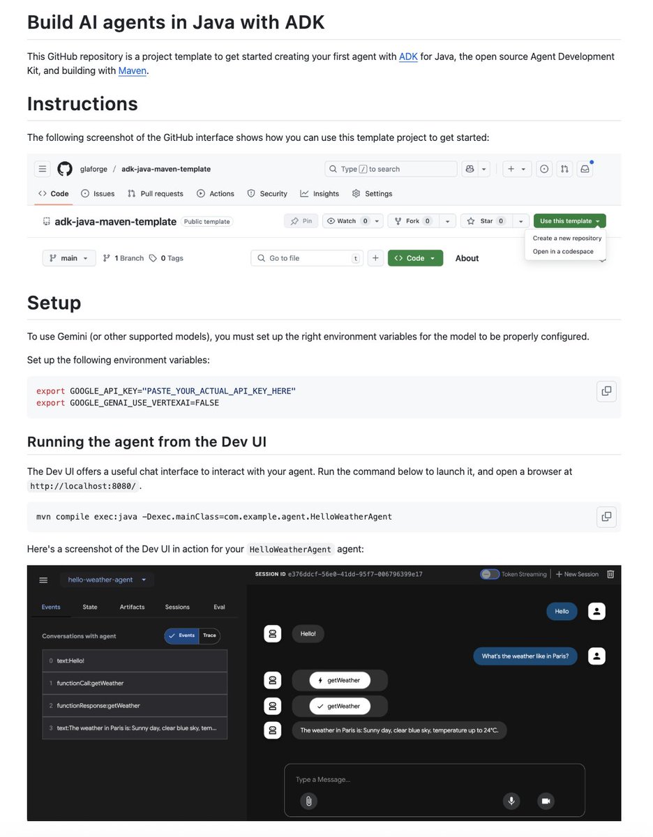 Saboo_Shubham_'s tweet image. Build AI Agents with Google ADK in Java.
Copy this template to get started.
100% Opensource.