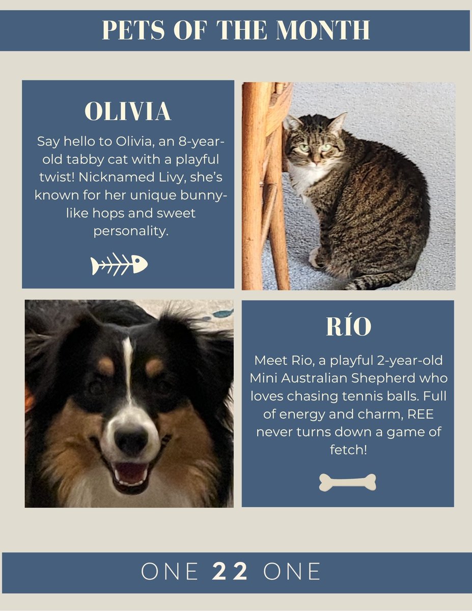 Meet Rio and Livy! We’re playing a little catch-up on highlighting our #ONE22ONE #PetsoftheMonth, so it’s only fitting to feature two who know about having fun - either playing catch or hopping around. We love celebrating our furry family members and their humans! #gbtrealty
