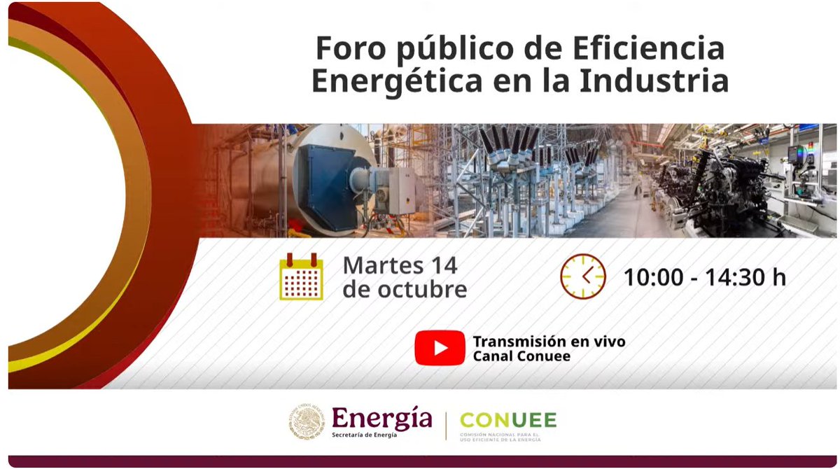 ⚙️ ¿Te perdiste el Foro público de Eficiencia Energética en la Industria  del pasado 14 de septiembre?
No te preocupes, puedes revivir  ideas y momentos destacados en Canal CONUEE
💬 La energía del cambio sigue aquí:
🔗 youtube.com/live/UX5DWZFGs…
 #ComunidadIndustria
<a href="/CONUEE_mx/">CONUEE_mx</a>