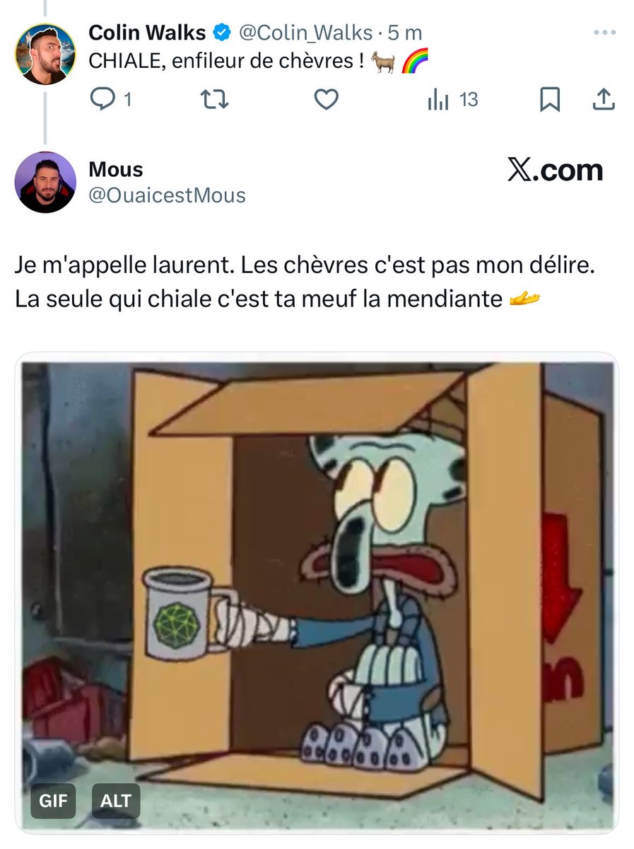 Ce bon Mous assimile les chèvres à une autre ethnie… lui aussi ?

En sous-entendant que vu qu’il s’appelle Laurent, les pratiques caprines ne sont pas possibles. 🌈