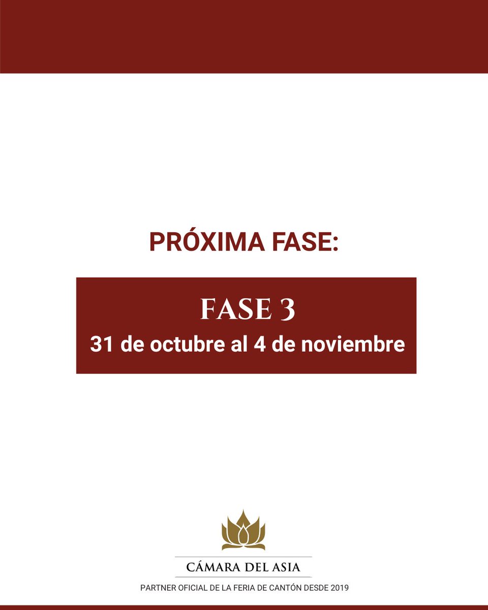 🇨🇳 La Fase 2 de la Feria de Cantón se llevará a cabo del 23 al 27 de octubre. Desde la Cámara del Asia los invitamos a participar de la Feria, en modalidad presencial y virtual.

✍️ Para registrarse como comprador en la Feria, pueden hacerlo en buyer-h5.cantonfair.org.cn/register/index…