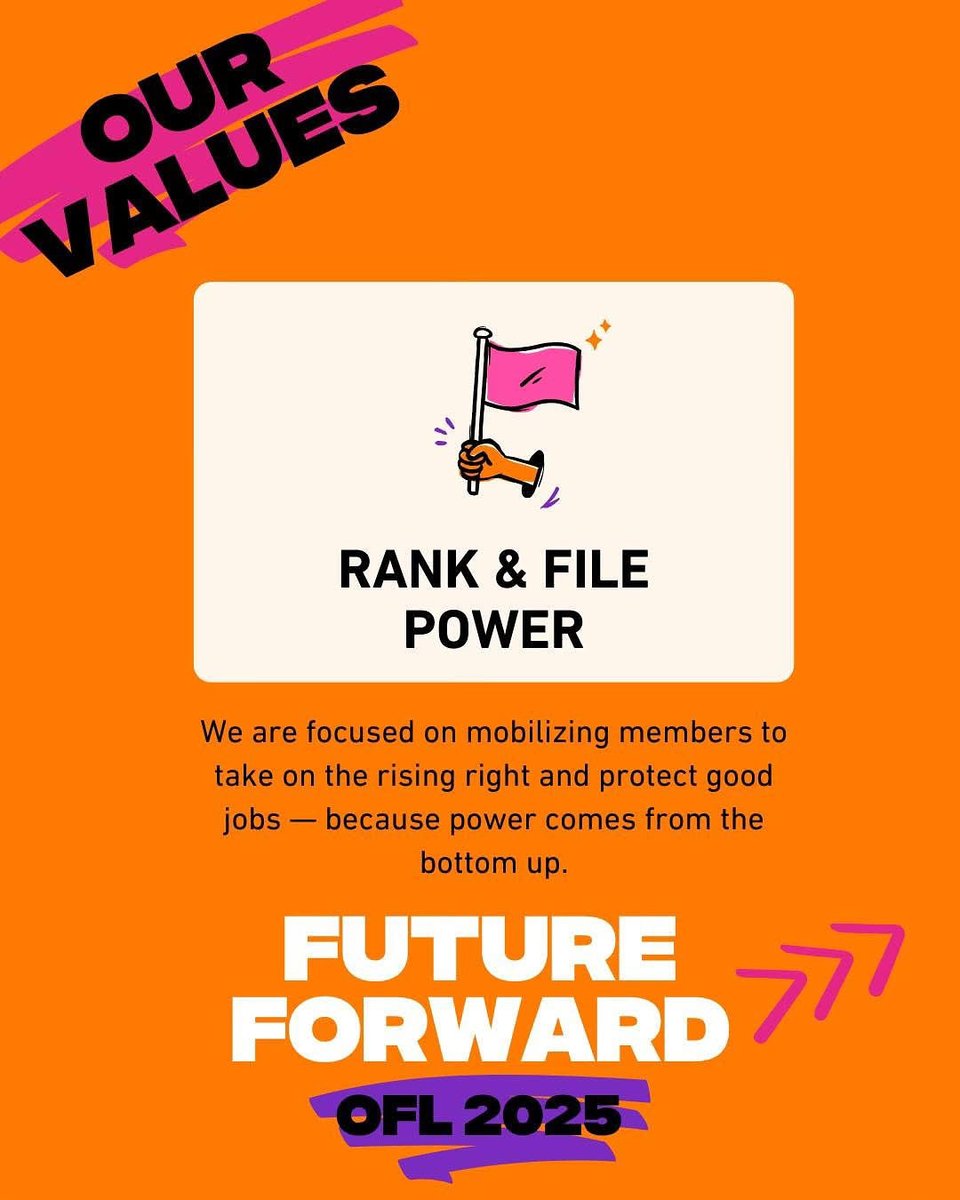 What is Future Forward OFL 2025 all about?
Here is a peek!
This isn’t just just campaign speak, these are our values, our beliefs &amp; what we know are needed to build the OFL into the strongest house of labour! 
What to know more? Check out futureforwardofl.ca or reach out!