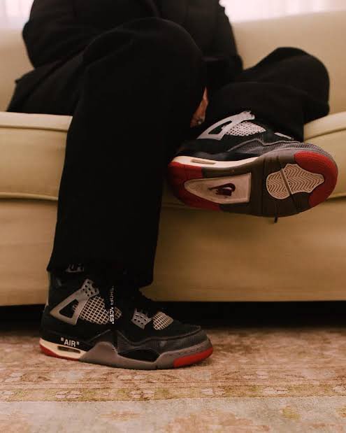 virgil_abl0h's tweet image. Virgil Abloh’s wife Shannon wearing the unreleased Off-White x Nike Air Jordan 4 “Bred”