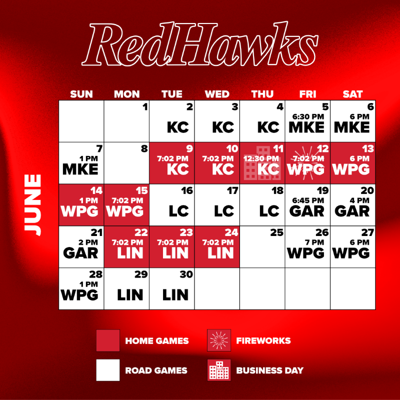 FMRedHawks's tweet photo. Our 2026 schedule is HERE!

🎆 7 Fireworks Nights
🇺🇸 4th of July Night Game &amp; Postgame Fireworks
📈 3 Business Day Games
➕ Lots more fun &amp; promos to be announced closer to the season!