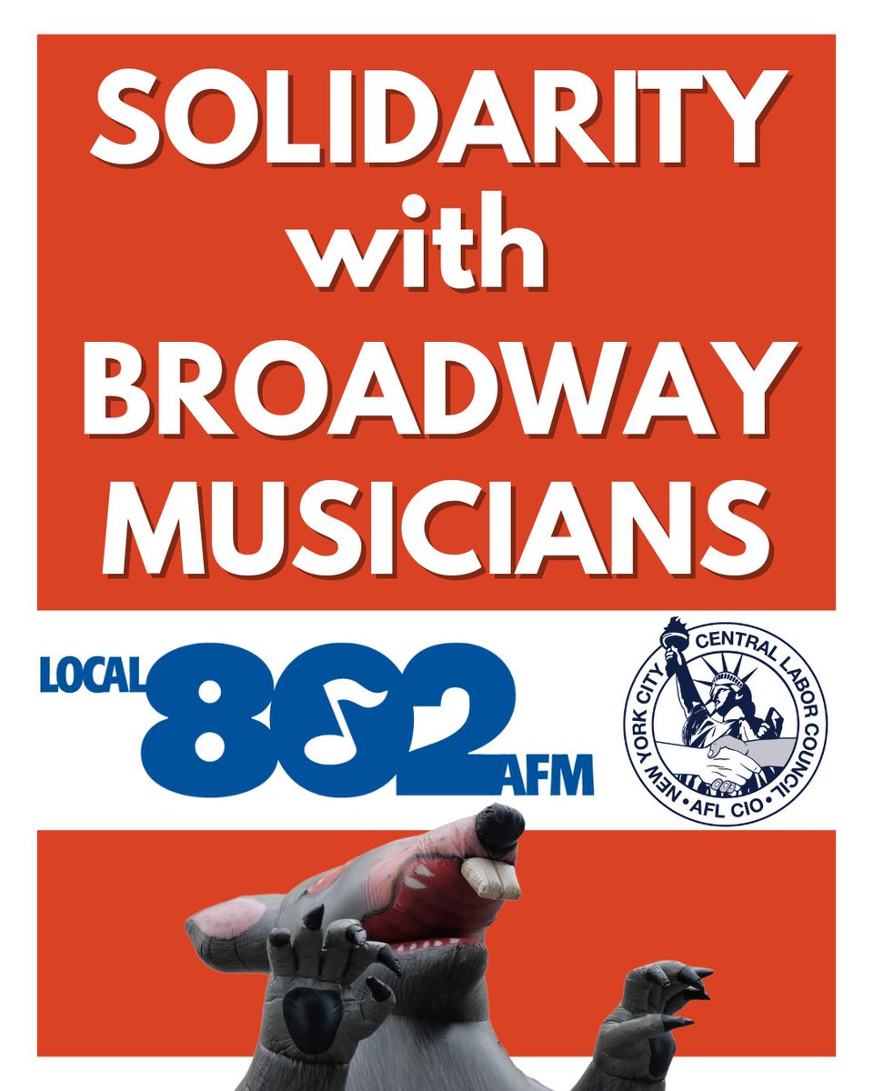 CentralLaborNYC's tweet image. 👊 @Local_802_AFM Broadway Musicians deserve fair wages &amp;amp; good healthcare now! 

Add your name to call for a fair contract today: bit.ly/healthybway #ReadyToStrike 

@BroadwayLeague