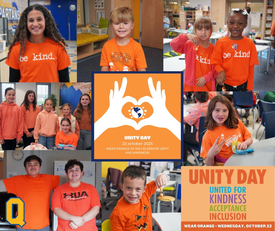 qufsd's tweet image. Queensbury Union Free School District celebrated Unity Day on Wednesday, Oct. 22. Staff and students wore orange to promote themes of togetherness, inclusivity, anti-bullying, kindness and acceptance. 😍 #QUFSD #qufsd #UnityDay2025