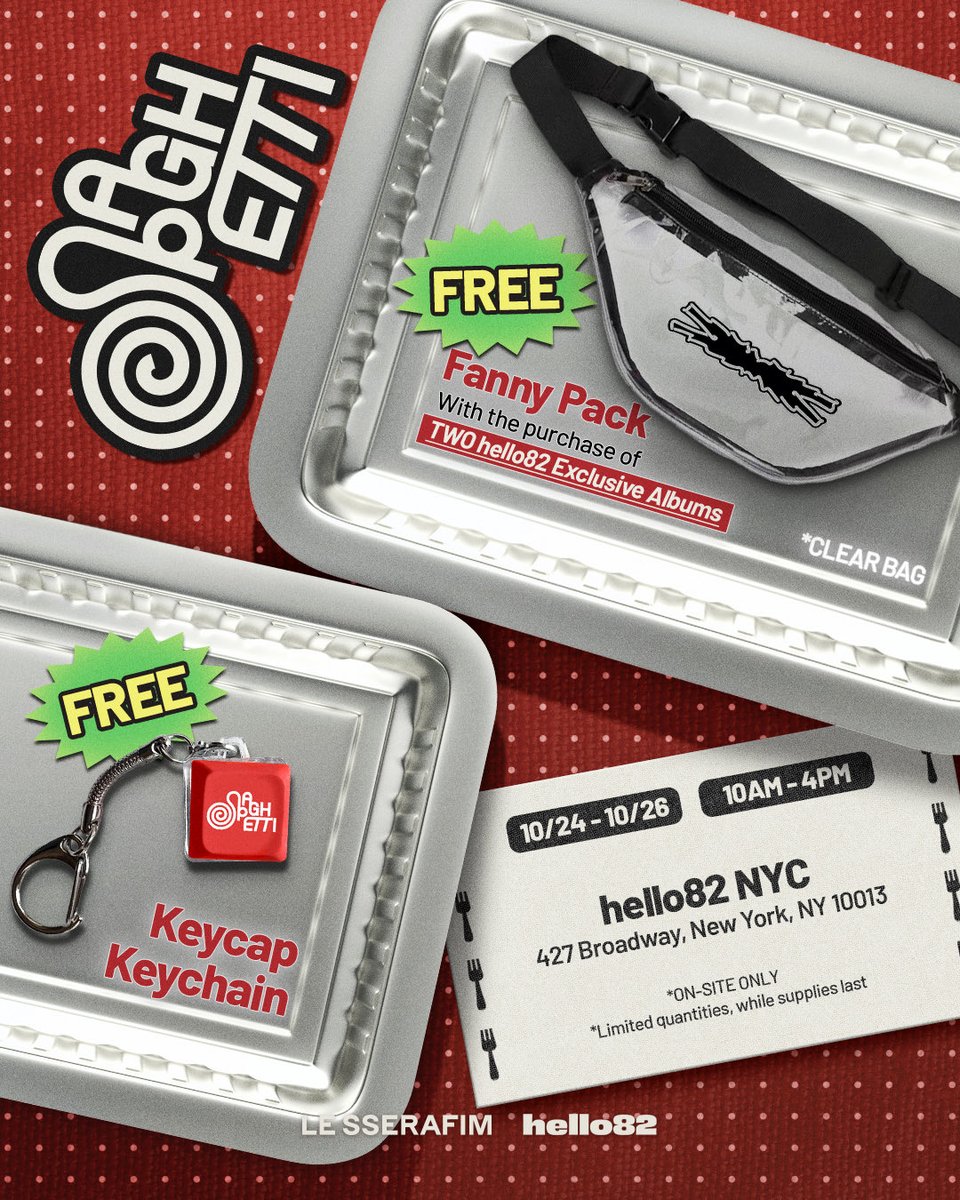 hello82NYC's tweet image. FEARNOT, you're LE SSERAFIM's shining Pearlies ✨
Let your glow sparkle brighter by claiming your Exclusive Keycap Keychain &amp;amp; Fanny Pack at hello82 NYC!

🗓️ 10/24 - 10/26 | 10AM - 4PM
📍 @hello82NYC 

*On-site ONLY
*Limited quantities, while supplies last

@le_sserafim…