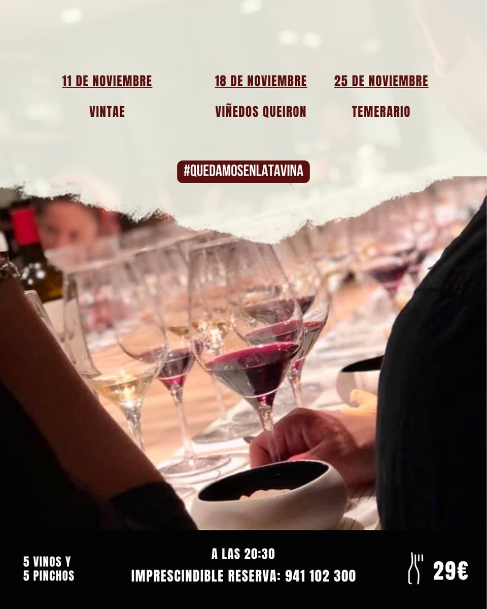 latavina's tweet image. Ya tenemos lista la programación de nuestras catas de los martes para #noviembre y vienen cargaditas de buen #vino 🍷

Como sabéis, los vinos estarán maridados con nuestros deliciosos #pinchos creados especialmente para la ocasión

¿Nos acompañas?

📞 Reservas en el 941 102 300