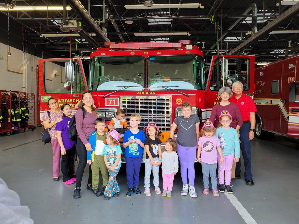 AddisonPubLib's tweet image. Thanks to Firefighter Randy and the Addison Fire Protection District for welcoming us on Saturday for an afternoon filled with stories, fun activities, and learning about fire safety for Fire Prevention Month! 🚒