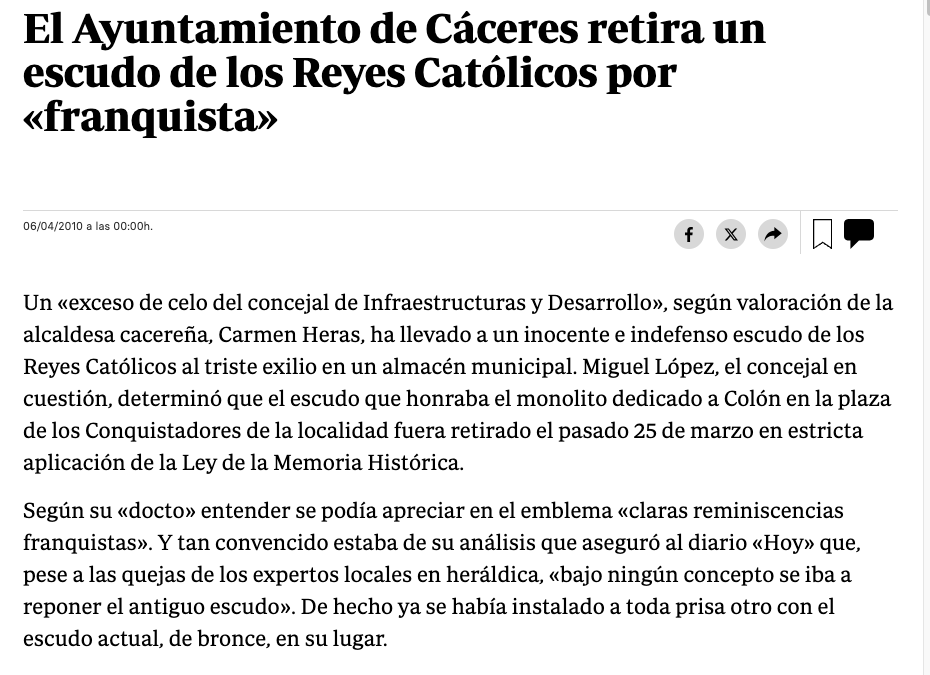 Volverán a equivocarse y retirarán escudos de los Reyes Católicos.