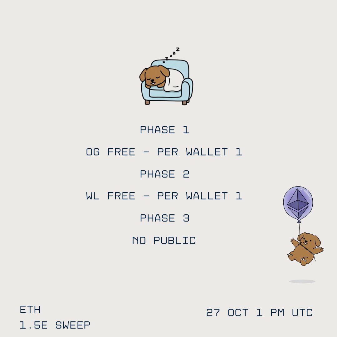 Dogclub (@dogclubeth) on Twitter photo Mint Announcements:
OG - FREE MINT
FCFS WL - FREE MINT 
1000 SUPPLY 
CHAIN ETH 
NO PUBLIC 
first 300 wallets 
RT & drop your eth address 
notis on 🔔 Mint Announcements:
OG - FREE MINT
FCFS WL - FREE MINT 
1000 SUPPLY 
CHAIN ETH 
NO PUBLIC 
first 300 wallets 
RT & drop your eth address 
notis on 🔔