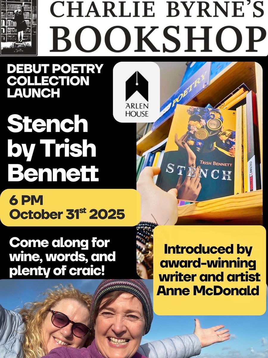 It’s a dream come true to be launching at Charlie’s. My late MIL, Moira (mentioned in my piece on The Prompt on RTE) introduced me to Charlie’s twenty years ago. Please spread the word. We’d love to see ya. Let the ‘Stench’ of poetry lift the spirits this Halloween. X 👻🎃📚